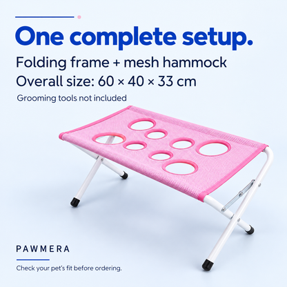 Frame and hammock included; overall stand dimensions 60 x 40 x 33 cm — AI illustration