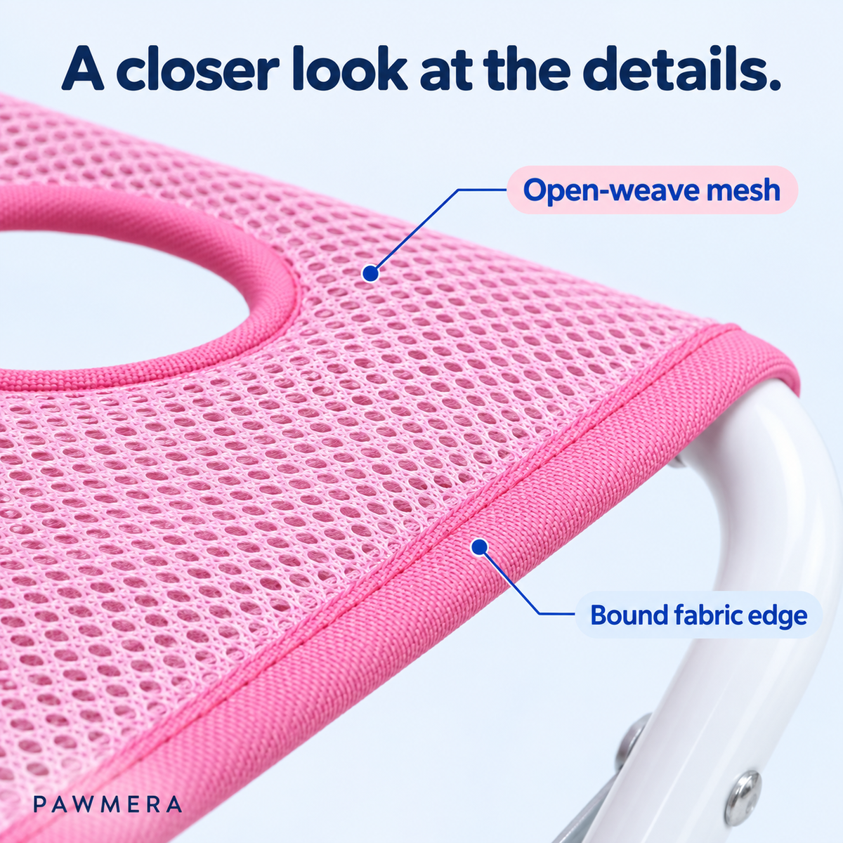Close-up of open-weave pink mesh and bound fabric edge — AI illustration